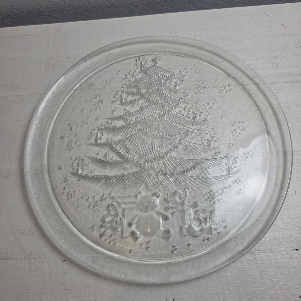 Vintage NOEL Duralex Christmas Platter Teddy Bear Tree‎ Serving Dish 13 Inch